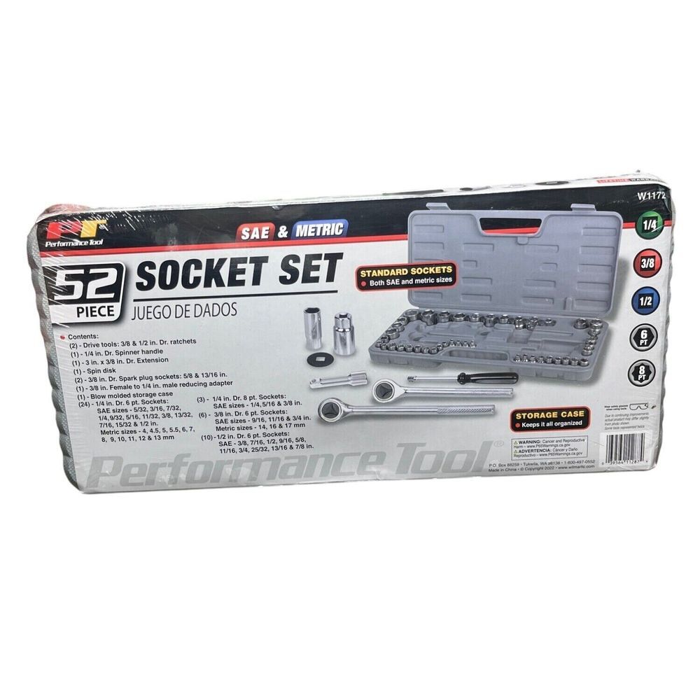 52-Piece Performance Tool SAE & Metric Socket Set With Storage Case Standard & M